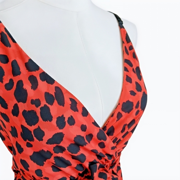 Missi London Orange Leopard Print Jumpsuit Wrap Belted Wide-Leg Size US 4 - Picture 4 of 13